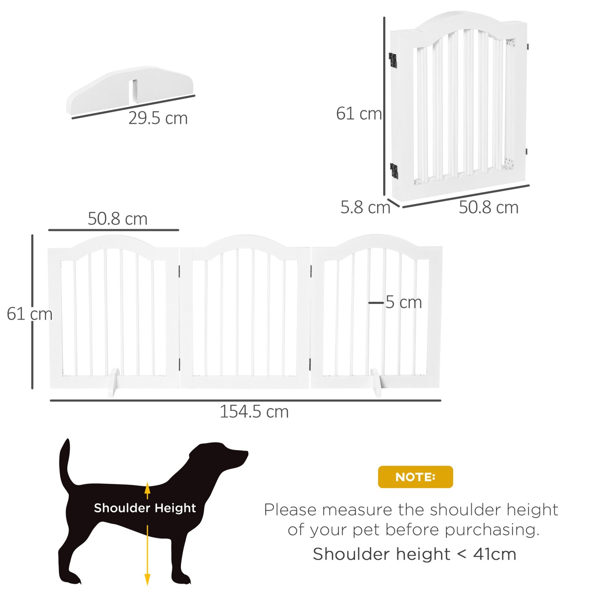 PawHut Freestanding Wooden Pet Gate with Support Feet - White - Baig Merchant