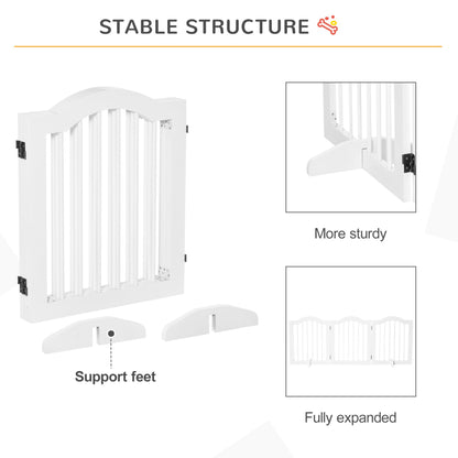 PawHut Freestanding Wooden Pet Gate with Support Feet - White - Baig Merchant