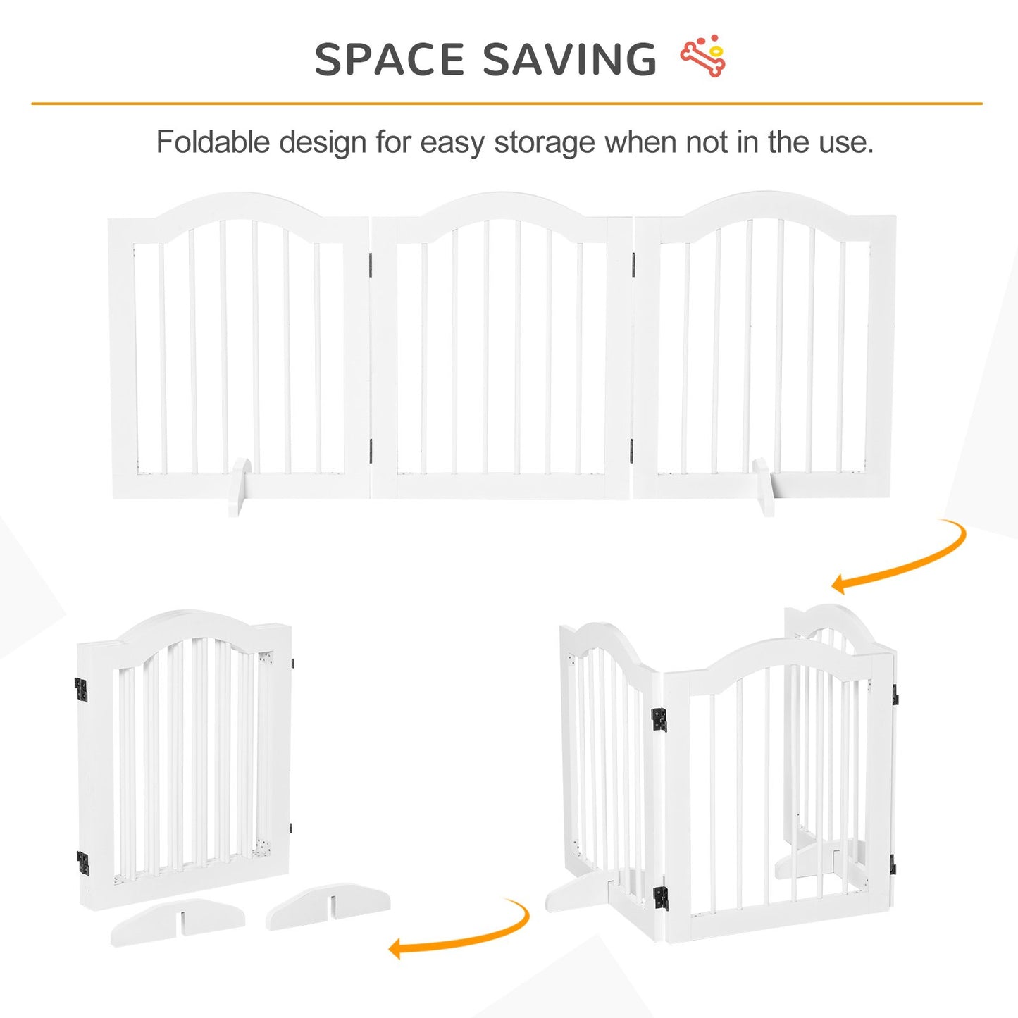 PawHut Freestanding Wooden Pet Gate with Support Feet - White - Baig Merchant