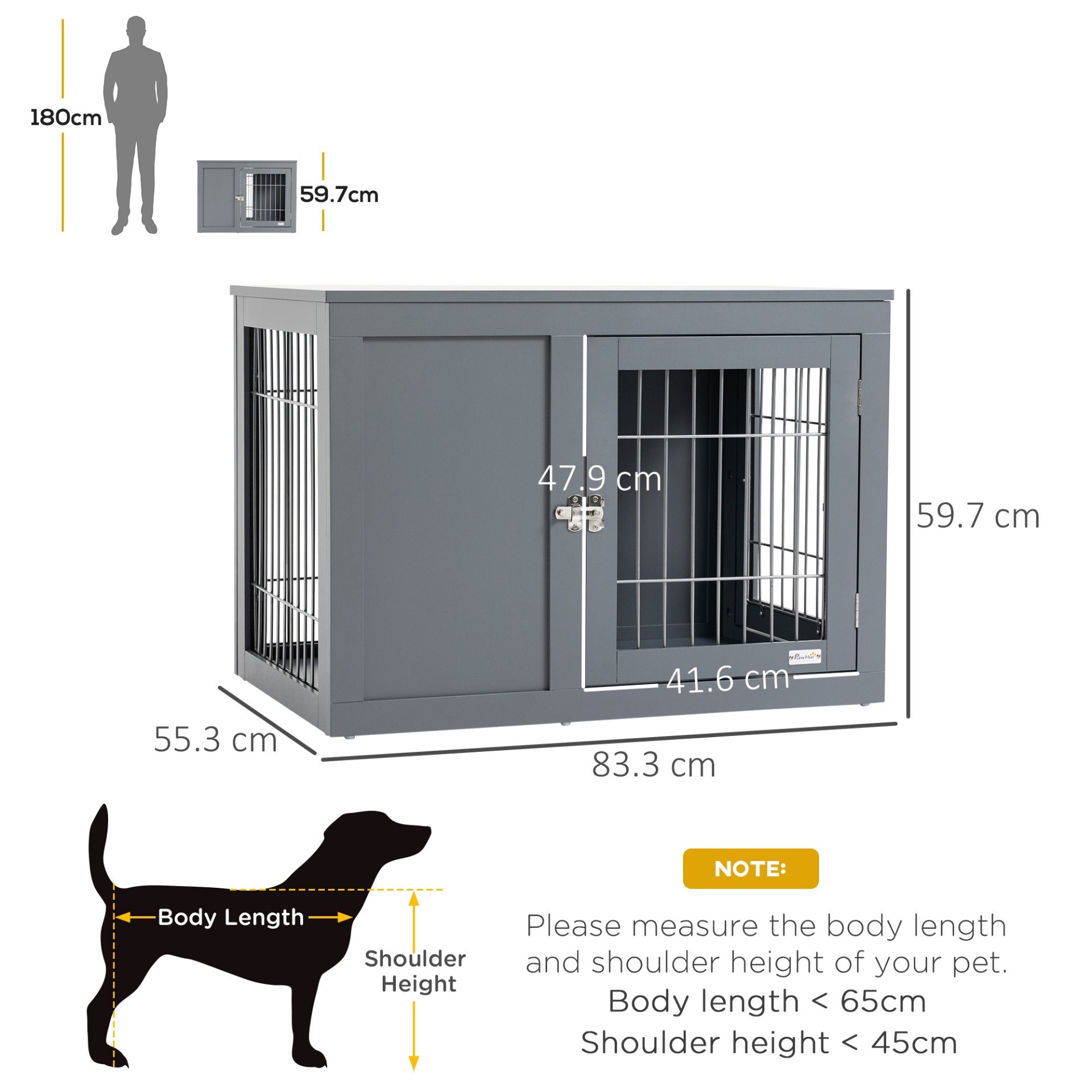 PawHut Furniture - Style Dog Crate for Small and Medium Dogs, End Table Pet Cage with Two Lockable Doors - Grey - Baig Merchant