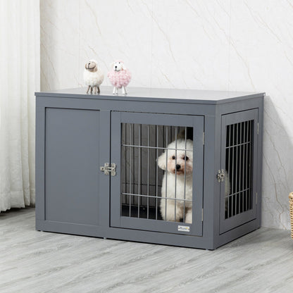 PawHut Furniture - Style Dog Crate for Small and Medium Dogs, End Table Pet Cage with Two Lockable Doors - Grey - Baig Merchant