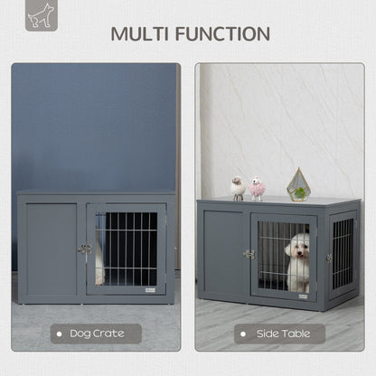 PawHut Furniture - Style Dog Crate for Small and Medium Dogs, End Table Pet Cage with Two Lockable Doors - Grey - Baig Merchant