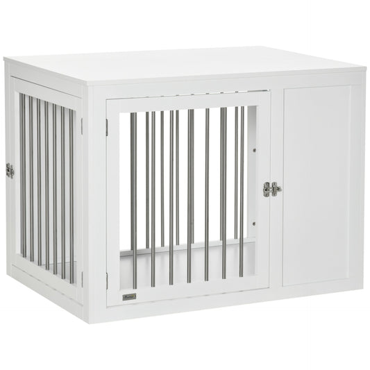 PawHut Furniture Style Dog Crate with Two Doors, End Table Pet Cage Kennel with Locks, for Medium and Large Dogs - White - Baig Merchant