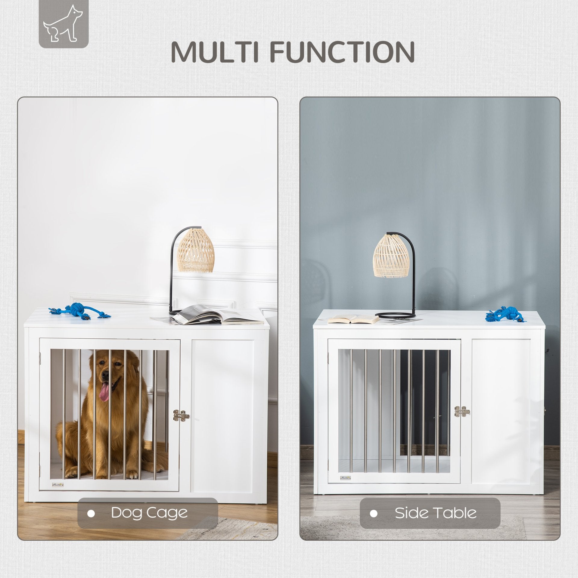 PawHut Furniture Style Dog Crate with Two Doors, End Table Pet Cage Kennel with Locks, for Medium and Large Dogs - White - Baig Merchant