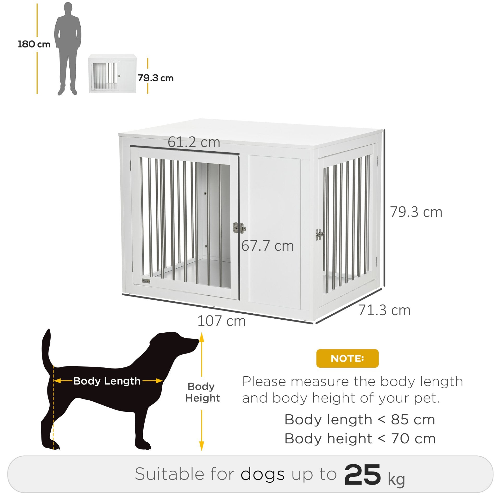 PawHut Furniture Style Dog Crate with Two Doors, End Table Pet Cage Kennel with Locks, for Medium and Large Dogs - White - Baig Merchant