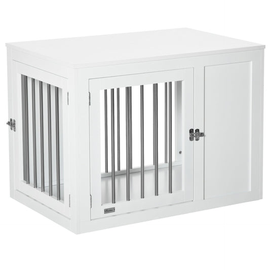 PawHut Furniture Style Dog Crate with Two Doors, End Table Pet Cage Kennel with Locks, for Medium Dogs - White - Baig Merchant