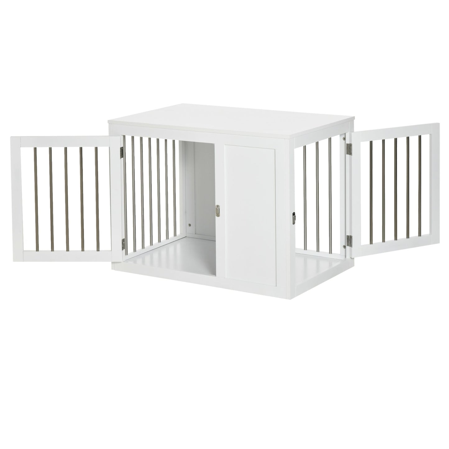 PawHut Furniture Style Dog Crate with Two Doors, End Table Pet Cage Kennel with Locks, for Medium Dogs - White - Baig Merchant