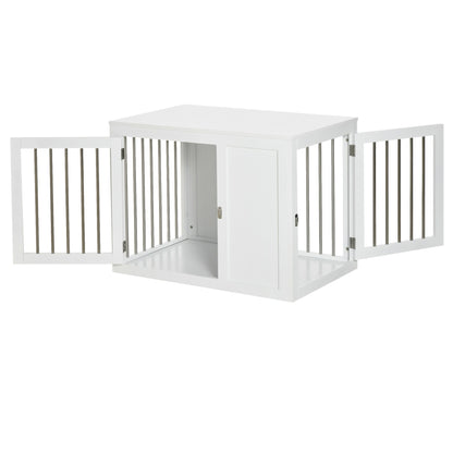 PawHut Furniture Style Dog Crate with Two Doors, End Table Pet Cage Kennel with Locks, for Medium Dogs - White - Baig Merchant