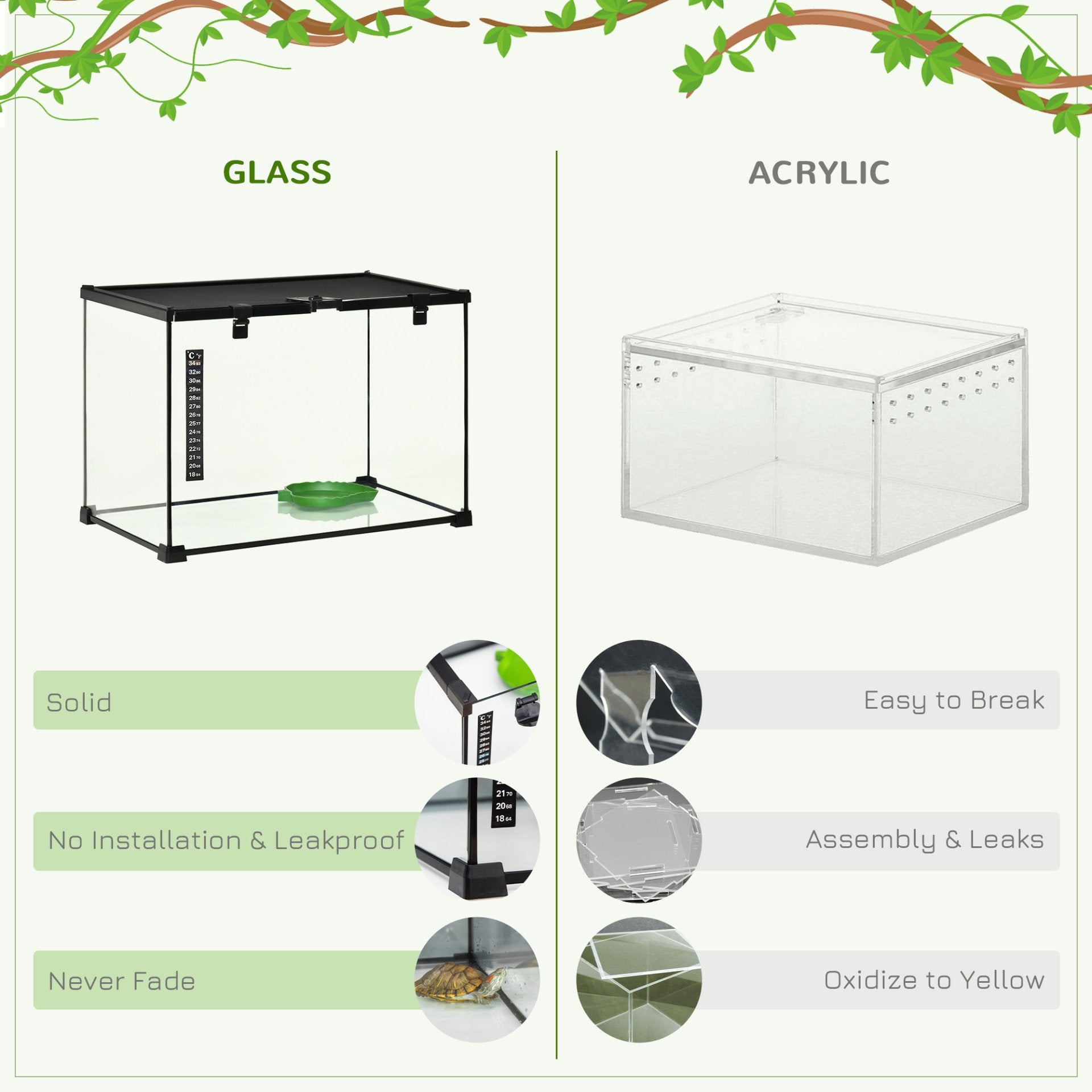 PawHut Glass Reptile Terrarium Insect Breeding Tank Vivarium Habitats with Thermometer for Lizards, Horned Frogs, Snakes, Spiders - Large 50 x 30 x 35cm - Baig Merchant