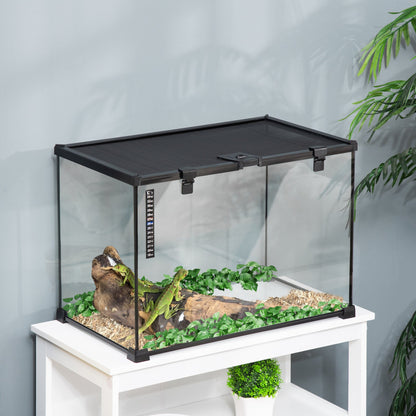 PawHut Glass Reptile Terrarium Insect Breeding Tank Vivarium Habitats with Thermometer for Lizards, Horned Frogs, Snakes, Spiders - Large 50 x 30 x 35cm - Baig Merchant