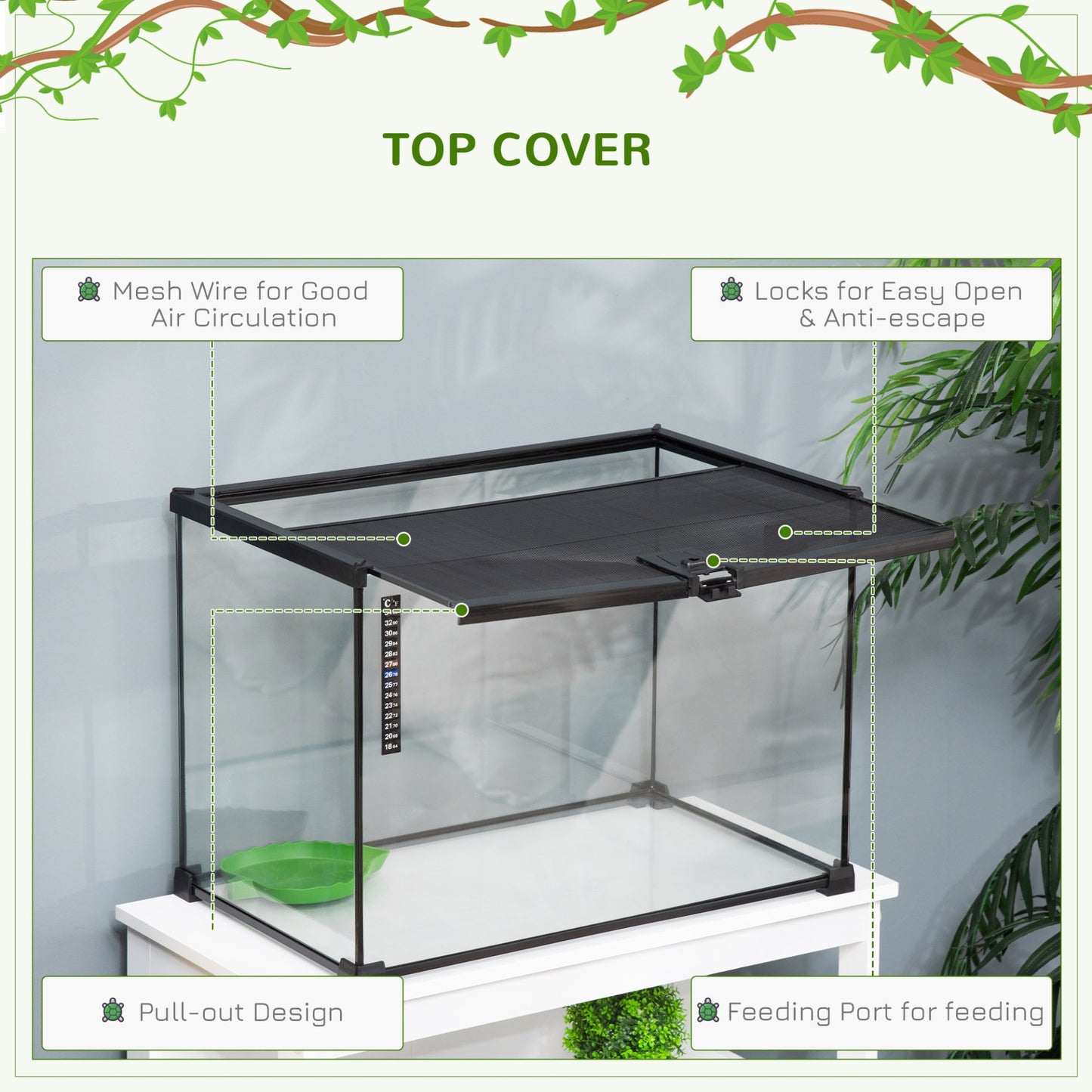 PawHut Glass Reptile Terrarium Insect Breeding Tank Vivarium Habitats with Thermometer for Lizards, Horned Frogs, Snakes, Spiders - Large 50 x 30 x 35cm - Baig Merchant