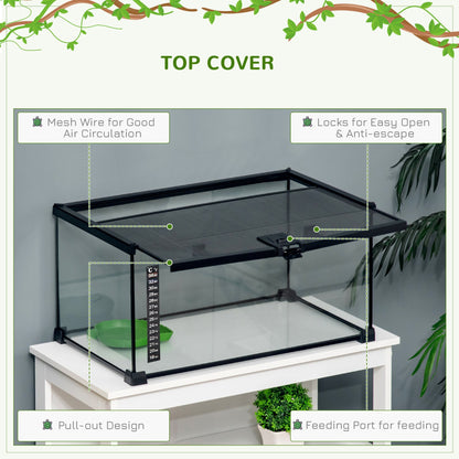 PawHut Glass Reptile Terrarium Insect Breeding Tank Vivarium Habitats with Thermometer for Lizards, Horned Frogs, Snakes, Spiders - Medium 50 x 30 x 25cm - Baig Merchant