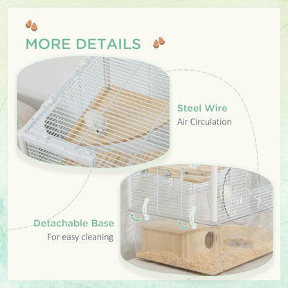 PawHut Hamster Cage, Gerbilarium Cage w/ Deep Bottom, Litter Area, Wooden Ramp, Platforms, Hut, Exercise Wheel, for Small Rodents, 59 x 35.5 x 47cm - Baig Merchant