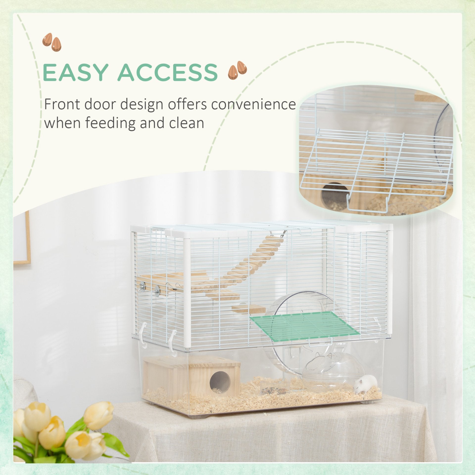 PawHut Hamster Cage, Gerbilarium Cage w/ Deep Bottom, Litter Area, Wooden Ramp, Platforms, Hut, Exercise Wheel, for Small Rodents, 59 x 35.5 x 47cm - Baig Merchant