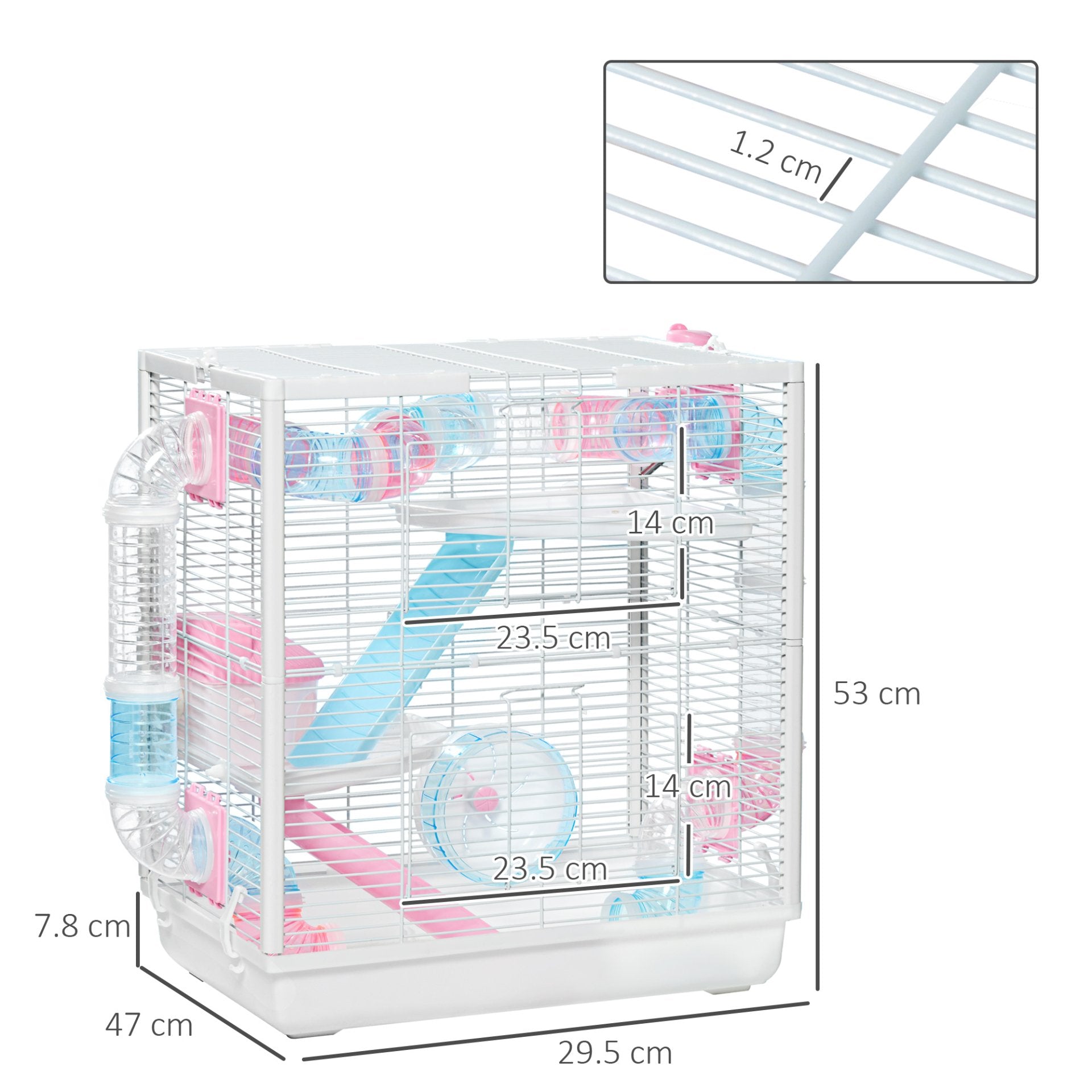 PawHut Hamster Cage, Gerbilarium with Tunnel Tubes, Detachable Bottom, Ramps, Exercise Wheel & More for Small Rodents, 47x29.5x53cm - Baig Merchant