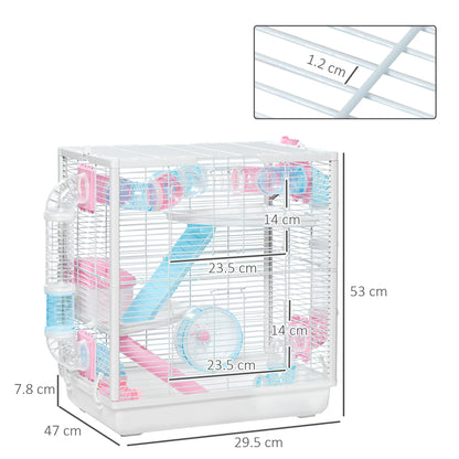 PawHut Hamster Cage, Gerbilarium with Tunnel Tubes, Detachable Bottom, Ramps, Exercise Wheel & More for Small Rodents, 47x29.5x53cm - Baig Merchant