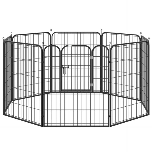 PawHut Heavy Duty 8 Panel Dog Play Pen Pet Playpen for Puppy Rabbit Enclosure Foldable Indoor Outdoor 80 x 100 cm - Baig Merchant