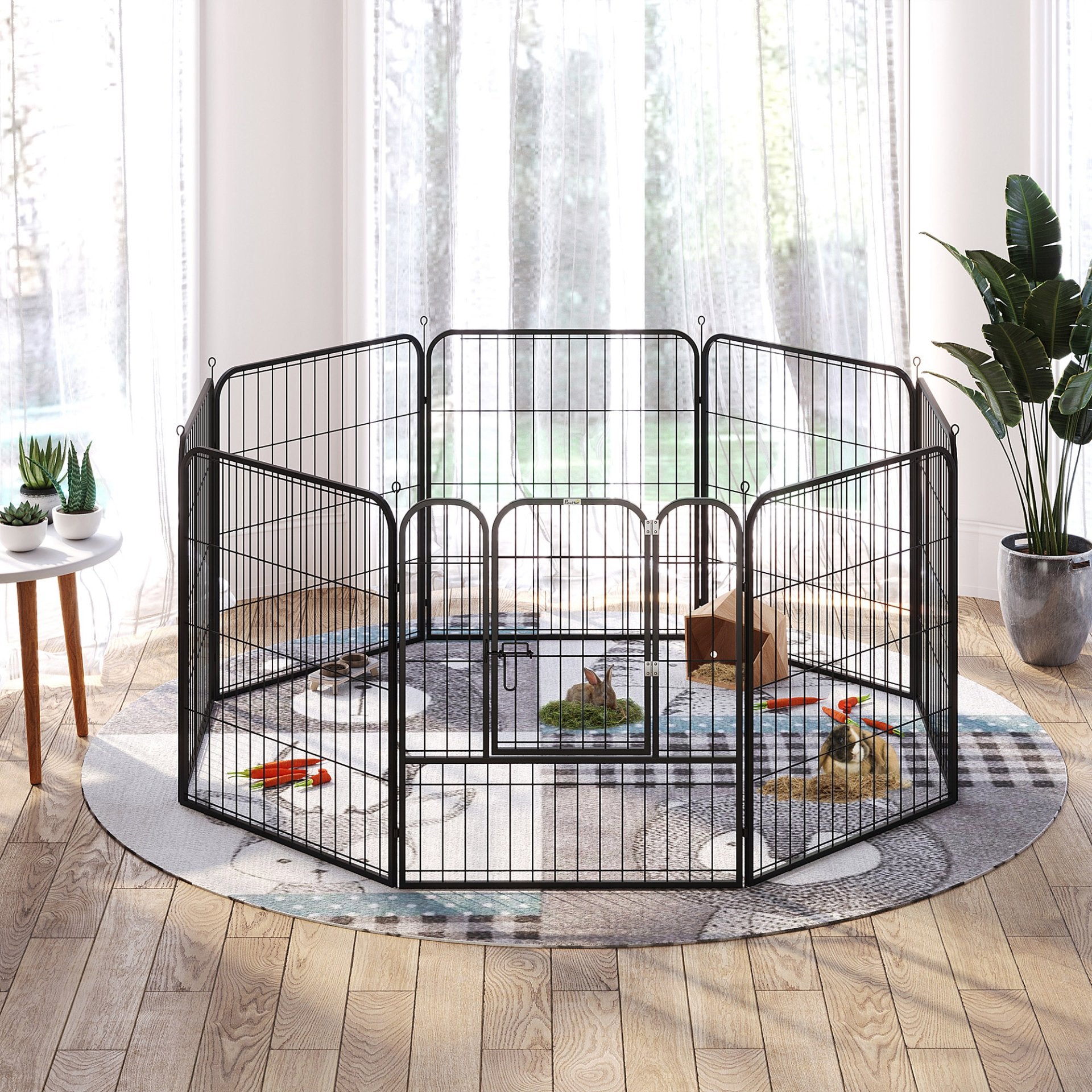 PawHut Heavy Duty 8 Panel Dog Play Pen Pet Playpen for Puppy Rabbit Enclosure Foldable Indoor Outdoor 80 x 100 cm - Baig Merchant