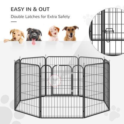 PawHut Heavy Duty 8 Panel Dog Play Pen Pet Playpen for Puppy Rabbit Enclosure Foldable Indoor Outdoor 80 x 100 cm - Baig Merchant