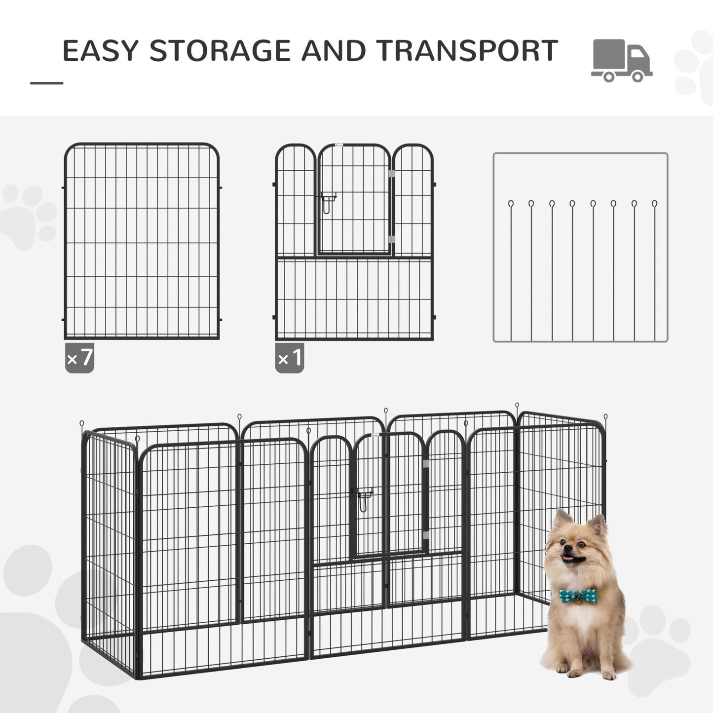 PawHut Heavy Duty 8 Panel Dog Play Pen Pet Playpen for Puppy Rabbit Enclosure Foldable Indoor Outdoor 80 x 100 cm - Baig Merchant