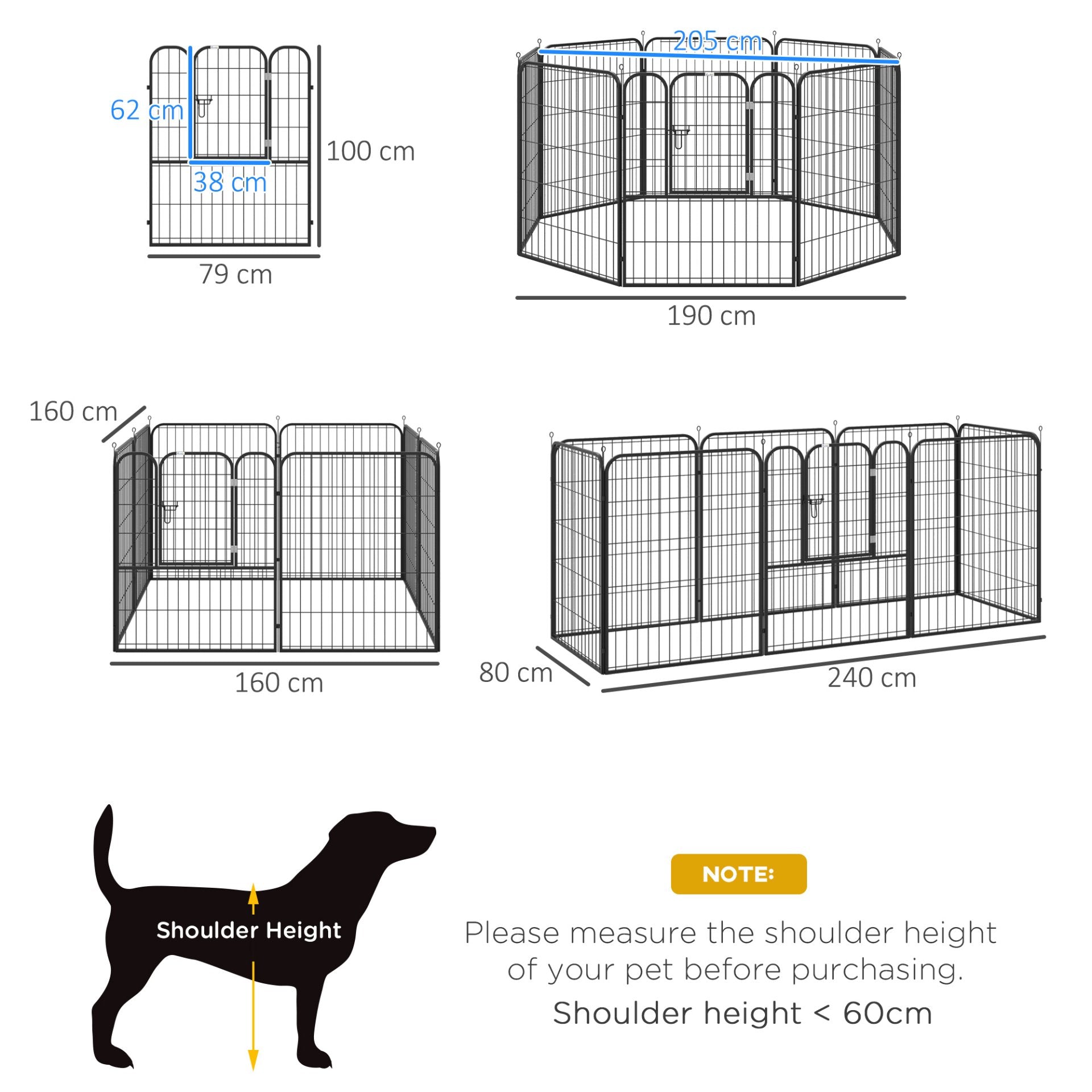 PawHut Heavy Duty 8 Panel Dog Play Pen Pet Playpen for Puppy Rabbit Enclosure Foldable Indoor Outdoor 80 x 100 cm - Baig Merchant