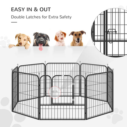 PawHut Heavy Duty 8 Panel Dog Play Pen Pet Playpen for Puppy Rabbit Enclosure Foldable Indoor Outdoor 80 x 80 cm - Baig Merchant