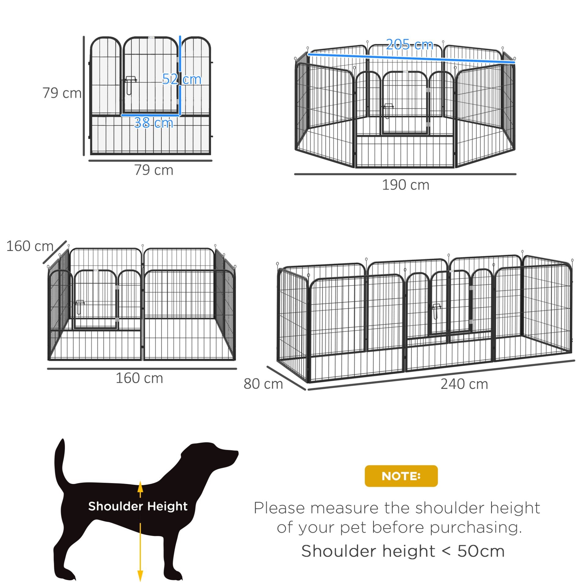 PawHut Heavy Duty 8 Panel Dog Play Pen Pet Playpen for Puppy Rabbit Enclosure Foldable Indoor Outdoor 80 x 80 cm - Baig Merchant