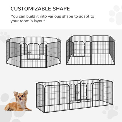 PawHut Heavy Duty 8 Panel Dog Play Pen Pet Playpen for Puppy Rabbit Enclosure Foldable Indoor Outdoor 80 x 80 cm - Baig Merchant