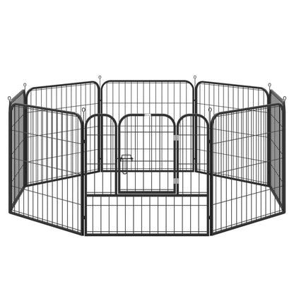 PawHut Heavy Duty 8 Panel Dog Play Pen Pet Playpen for Puppy Rabbit Enclosure Foldable Indoor Outdoor 80 x 80 cm - Baig Merchant