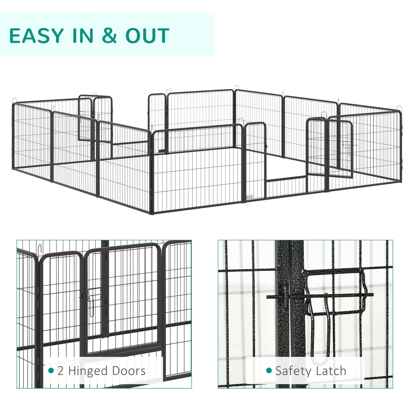 PawHut Heavy Duty Pet Playpen, 12 Panels Dog Pen Puppy Play Pen, Foldable Steel Dog Exercise Fence, with 2 Doors Locking Latch, 80 x 60 cm - Baig Merchant