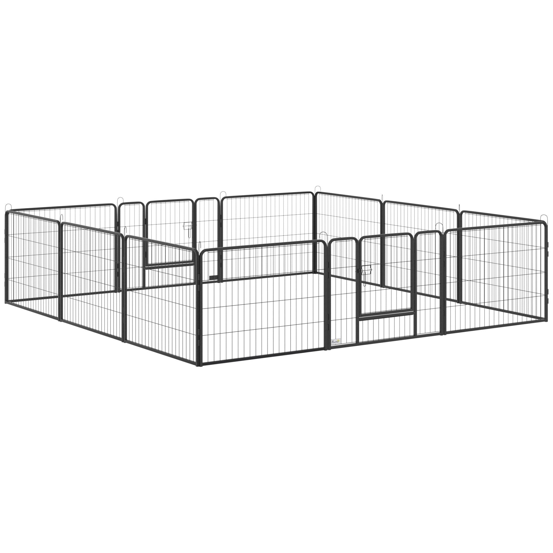 PawHut Heavy Duty Pet Playpen, 12 Panels Dog Pen Puppy Play Pen, Foldable Steel Dog Exercise Fence, with 2 Doors Locking Latch, 80 x 60 cm - Baig Merchant