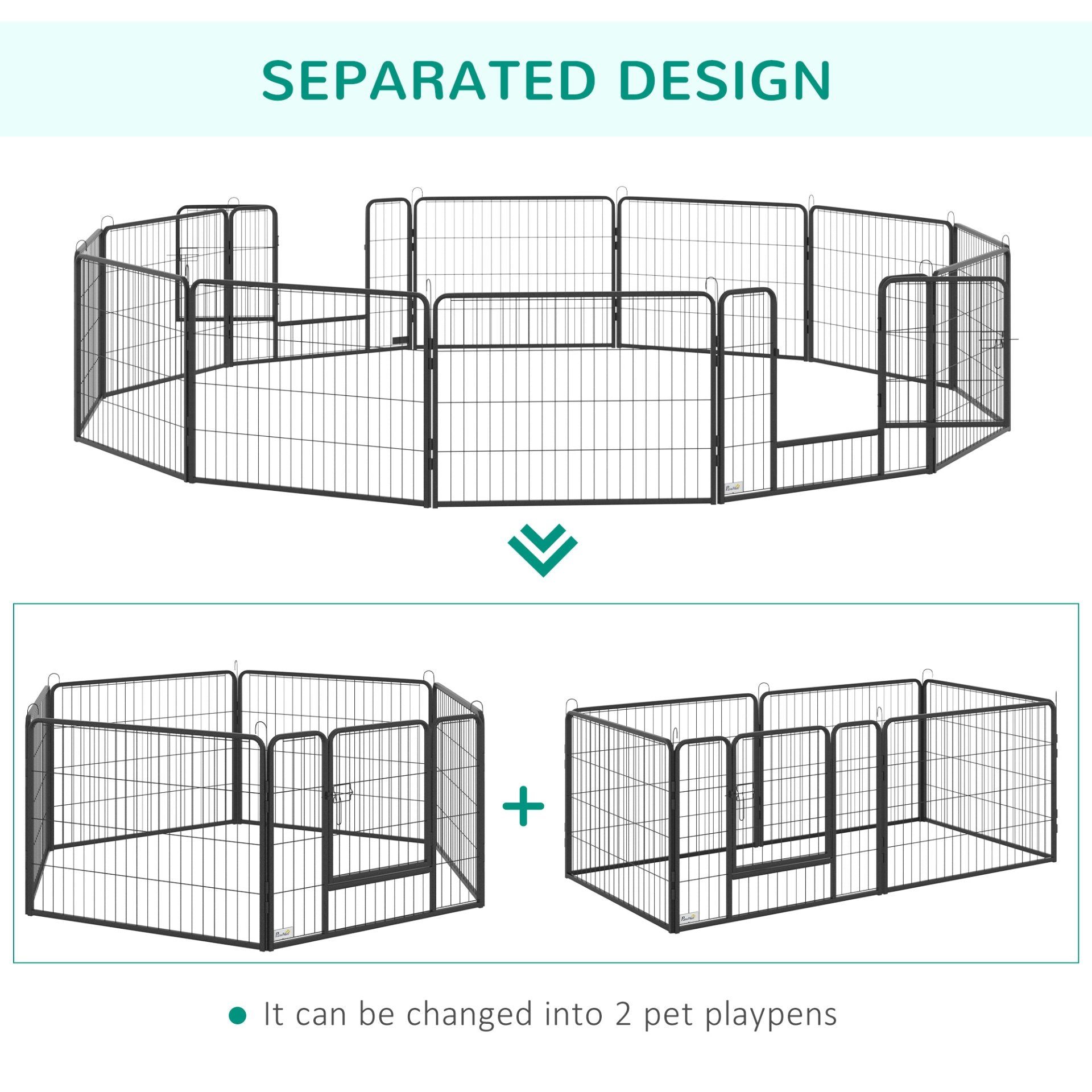 PawHut Heavy Duty Pet Playpen, 12 Panels Dog Pen Puppy Play Pen, Foldable Steel Dog Exercise Fence, with 2 Doors Locking Latch, 80 x 60 cm - Baig Merchant