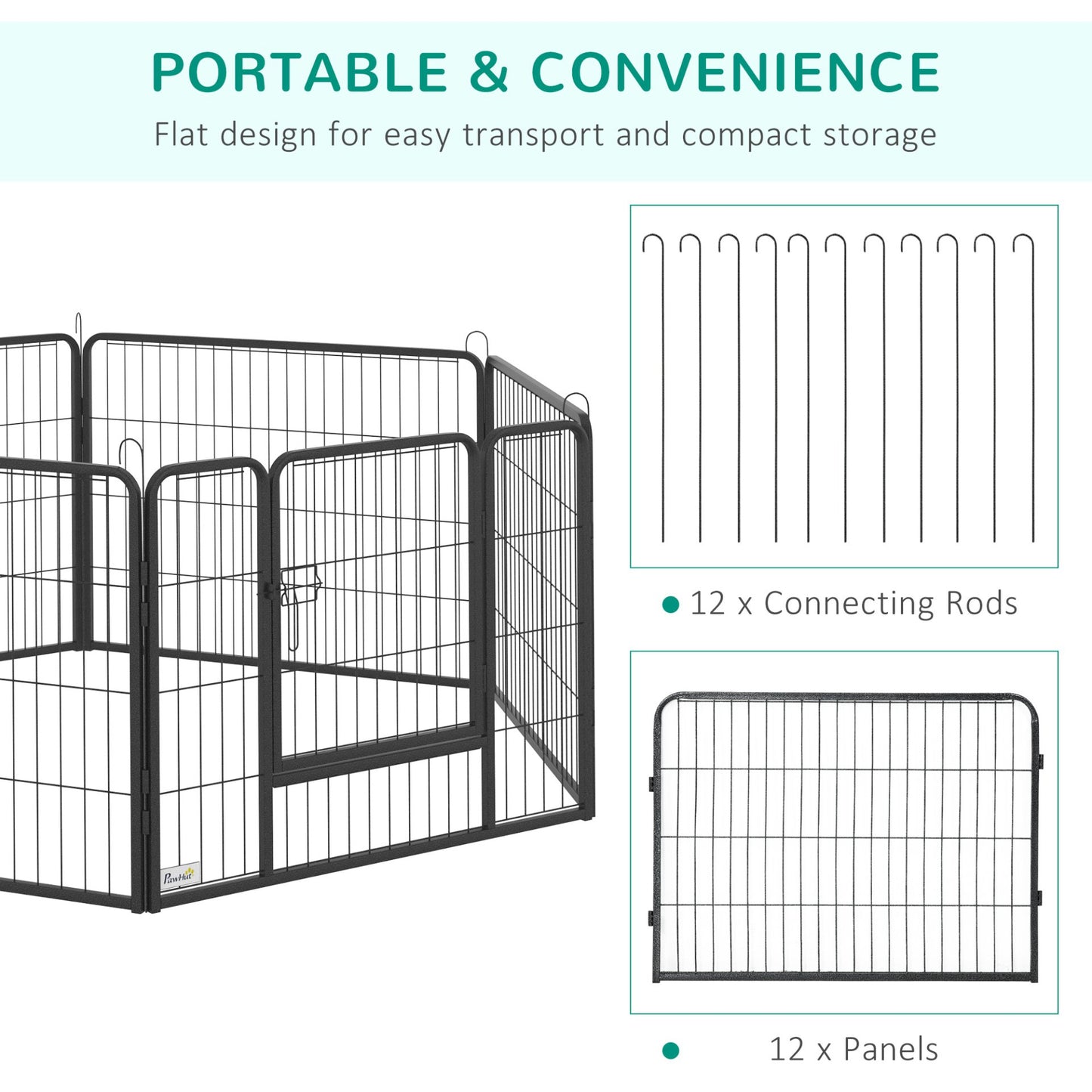 PawHut Heavy Duty Pet Playpen, 12 Panels Dog Pen Puppy Play Pen, Foldable Steel Dog Exercise Fence, with 2 Doors Locking Latch, 80 x 60 cm - Baig Merchant