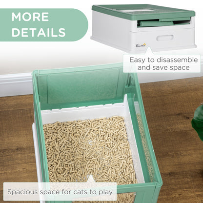 PawHut Hooded Cat Litter Box, Portable Pet Toilet w/ Tray, Scoop, Front Entry, 47.5 x 35.5 x 36.7cm - Green - Baig Merchant