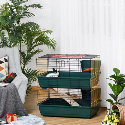 PawHut Indoor Rabbit Guinea Pig Cage Small Animal Cage Two Storey 80 x 44 x 82 cm - Baig Merchant