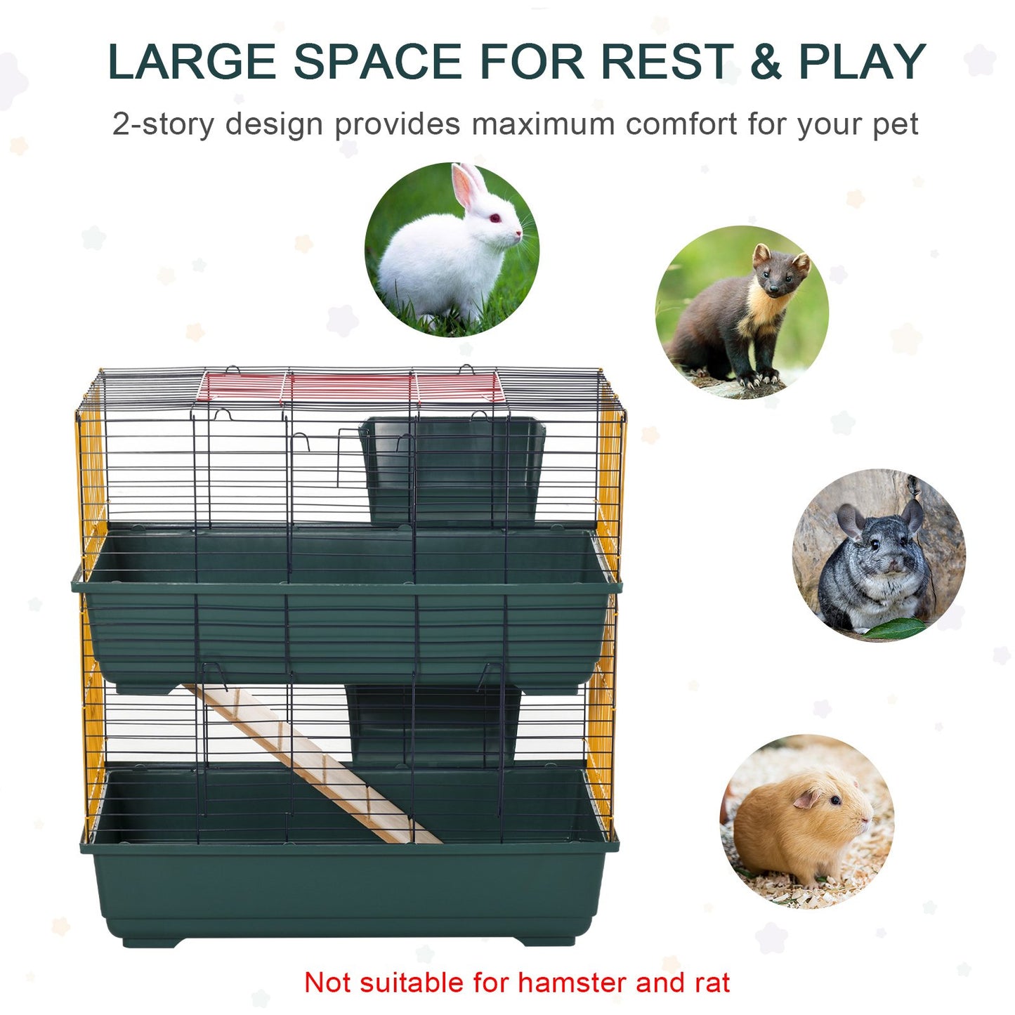 PawHut Indoor Rabbit Guinea Pig Cage Small Animal Cage Two Storey 80 x 44 x 82 cm - Baig Merchant