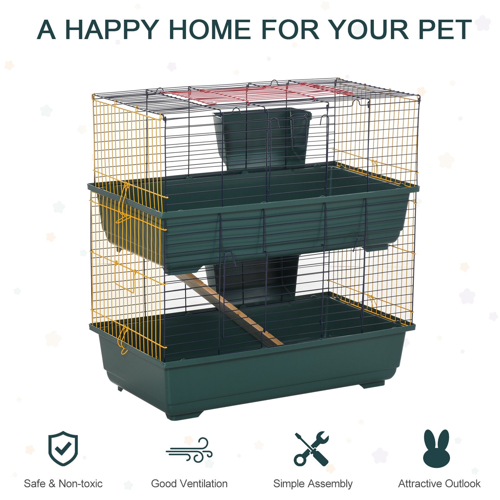 PawHut Indoor Rabbit Guinea Pig Cage Small Animal Cage Two Storey 80 x 44 x 82 cm - Baig Merchant