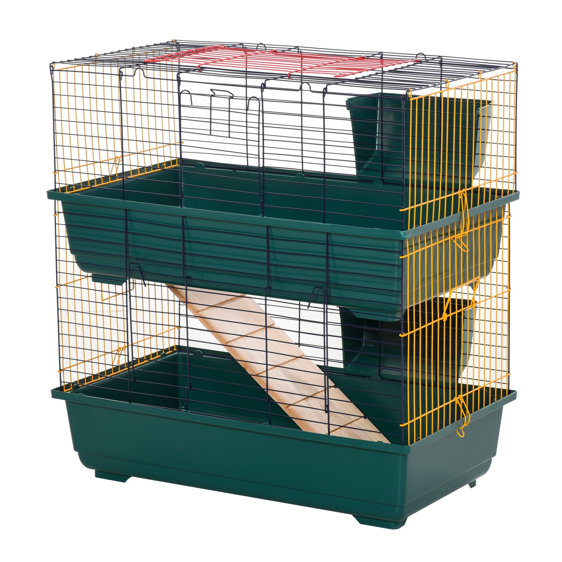 PawHut Indoor Rabbit Guinea Pig Cage Small Animal Cage Two Storey 80 x 44 x 82 cm - Baig Merchant