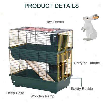 PawHut Indoor Rabbit Guinea Pig Cage Small Animal Cage Two Storey 80 x 44 x 82 cm - Baig Merchant