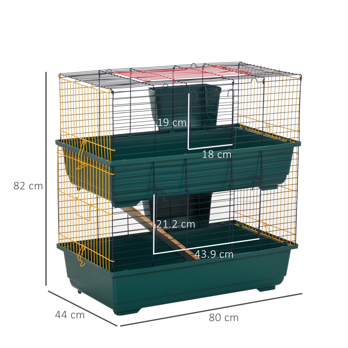 PawHut Indoor Rabbit Guinea Pig Cage Small Animal Cage Two Storey 80 x 44 x 82 cm - Baig Merchant