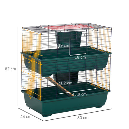 PawHut Indoor Rabbit Guinea Pig Cage Small Animal Cage Two Storey 80 x 44 x 82 cm - Baig Merchant