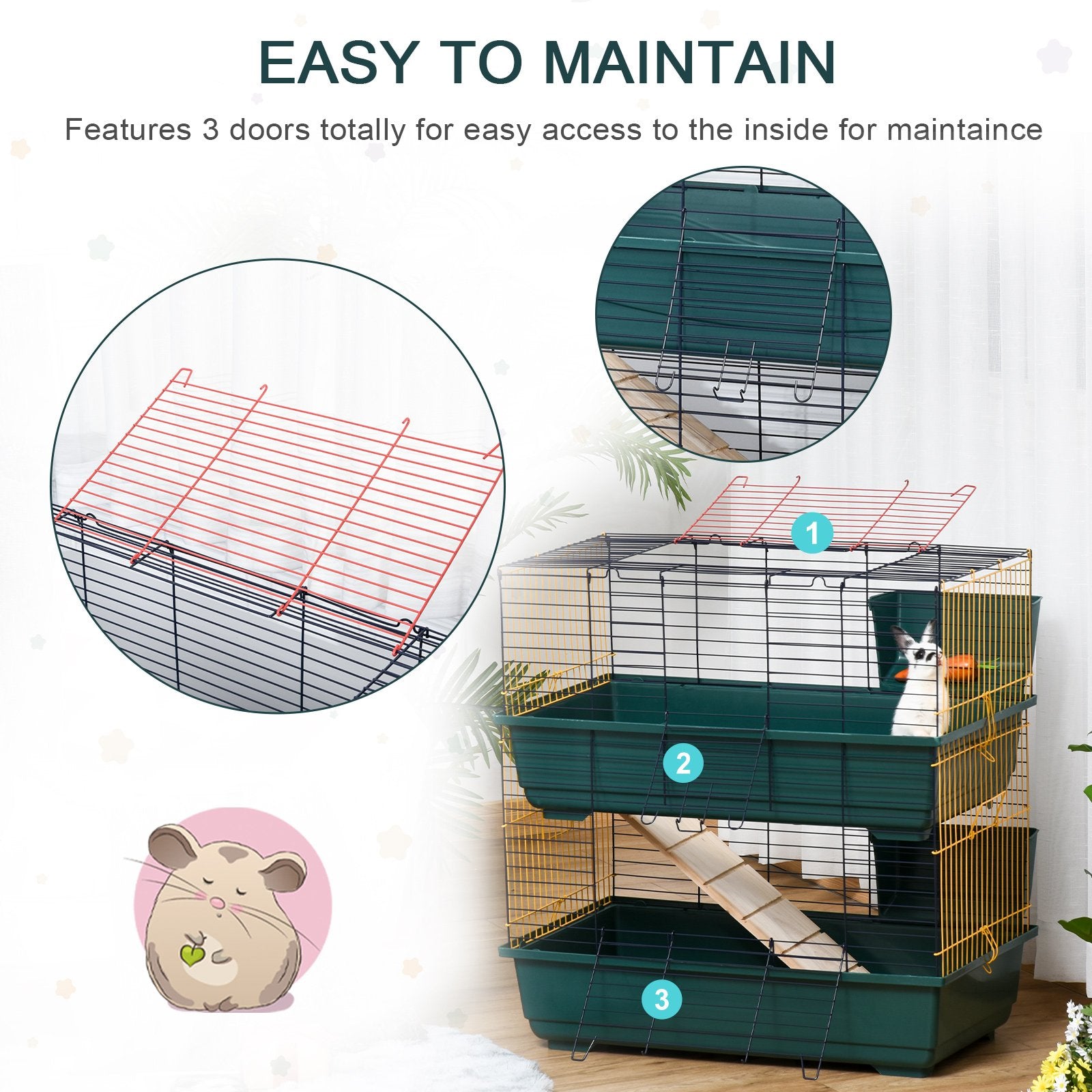 PawHut Indoor Rabbit Guinea Pig Cage Small Animal Cage Two Storey 80 x 44 x 82 cm - Baig Merchant