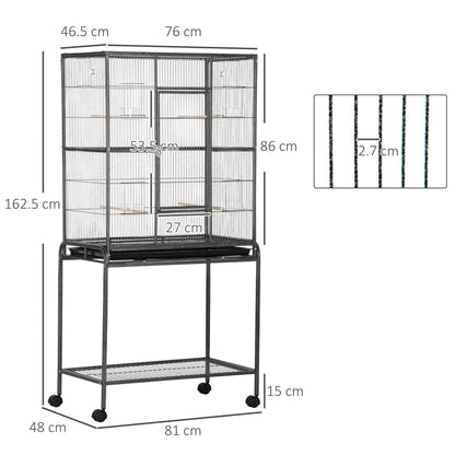 PawHut Metal Bird Cage for Parakeets and Canaries with Rolling Stand, Storage Shelf, and Accessories - Baig Merchant