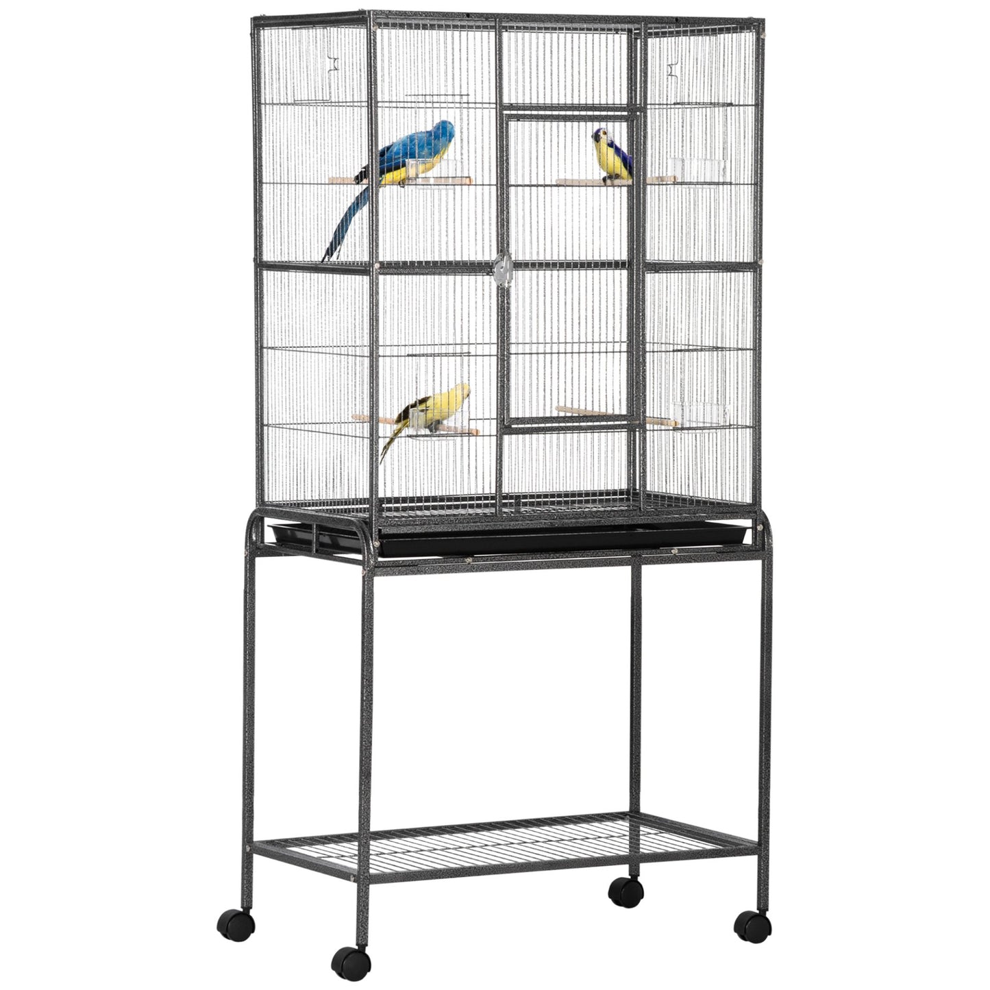 PawHut Metal Bird Cage for Parakeets and Canaries with Rolling Stand, Storage Shelf, and Accessories - Baig Merchant