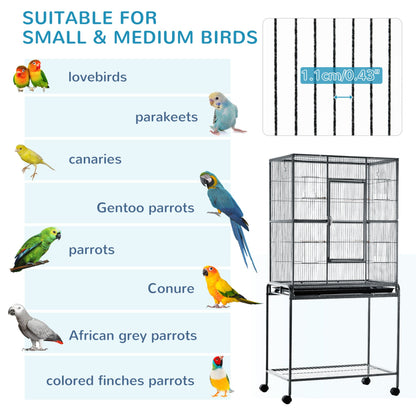 PawHut Metal Bird Cage for Parakeets and Canaries with Rolling Stand, Storage Shelf, and Accessories - Baig Merchant