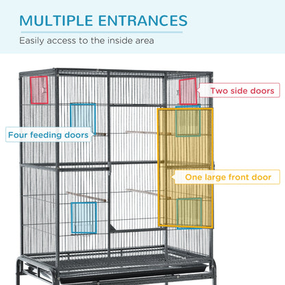 PawHut Metal Bird Cage for Parakeets and Canaries with Rolling Stand, Storage Shelf, and Accessories - Baig Merchant