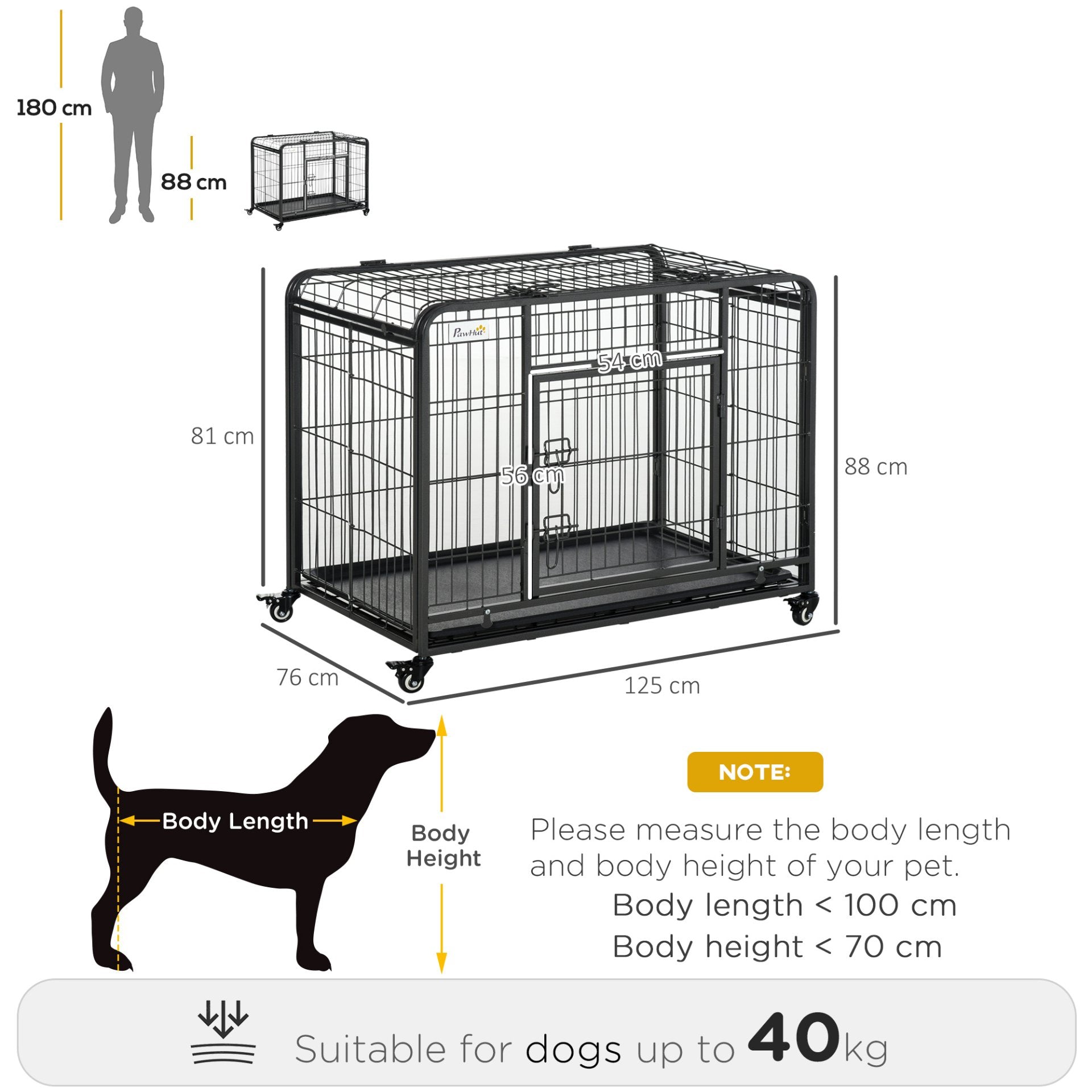 PawHut Metal Dog Cage Kennel Locking Door & Wheels Removable Tray Openable Top For Extra Large Pets 125 x 76 x 81 cm - Baig Merchant