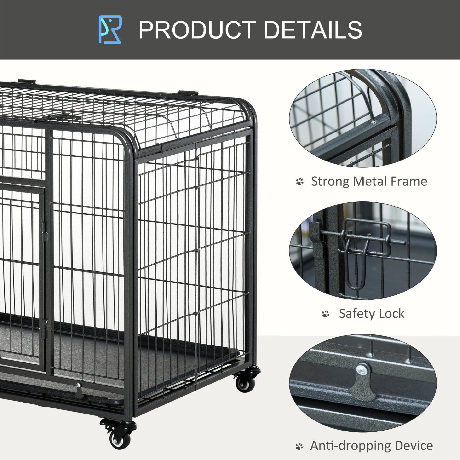 PawHut Metal Dog Cage Kennel Locking Door & Wheels Removable Tray Openable Top For Extra Large Pets 125 x 76 x 81 cm - Baig Merchant