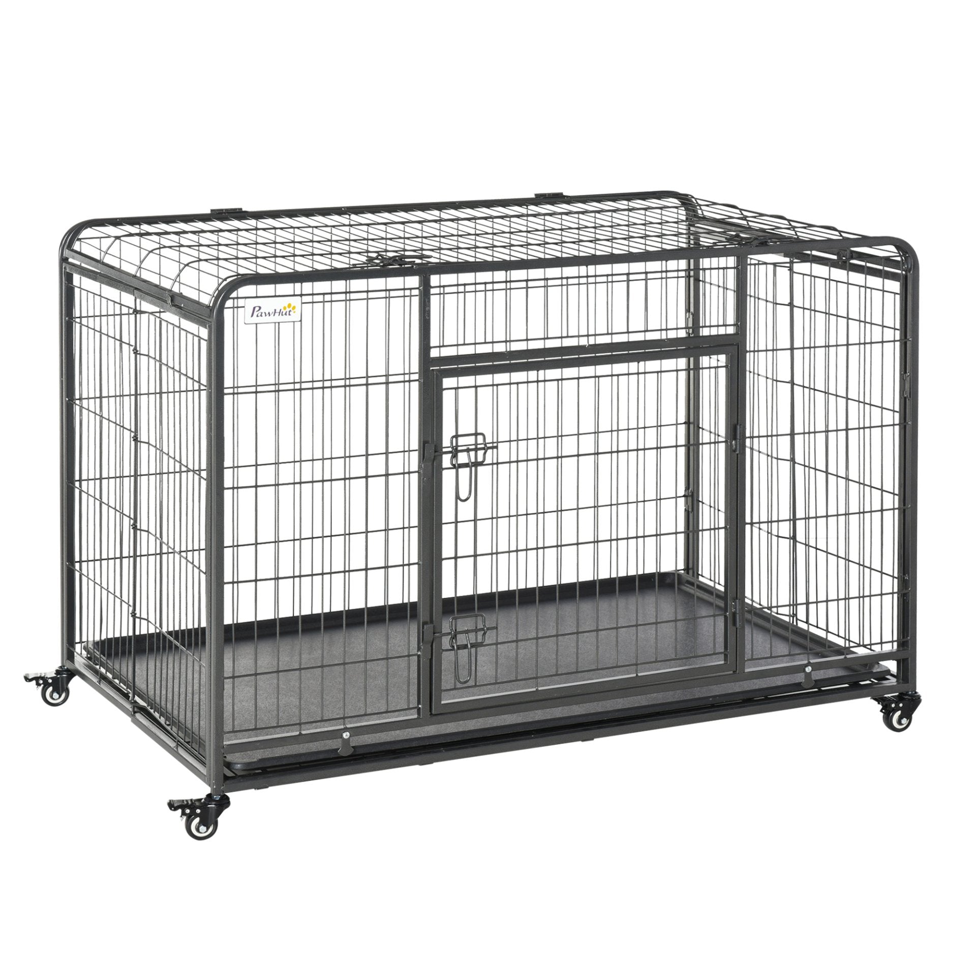 PawHut Metal Dog Cage Kennel Locking Door & Wheels Removable Tray Openable Top For Extra Large Pets 125 x 76 x 81 cm - Baig Merchant