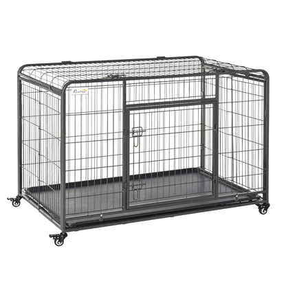 PawHut Metal Dog Cage Kennel Locking Door & Wheels Removable Tray Openable Top For Extra Large Pets 125 x 76 x 81 cm - Baig Merchant